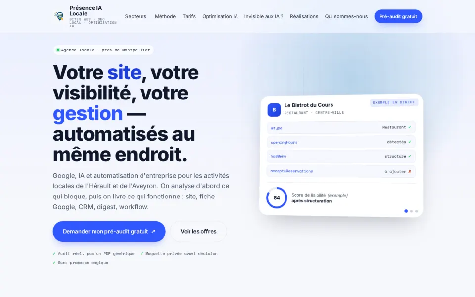 Présence IA Locale, version ordinateur : site d'une petite entreprise.