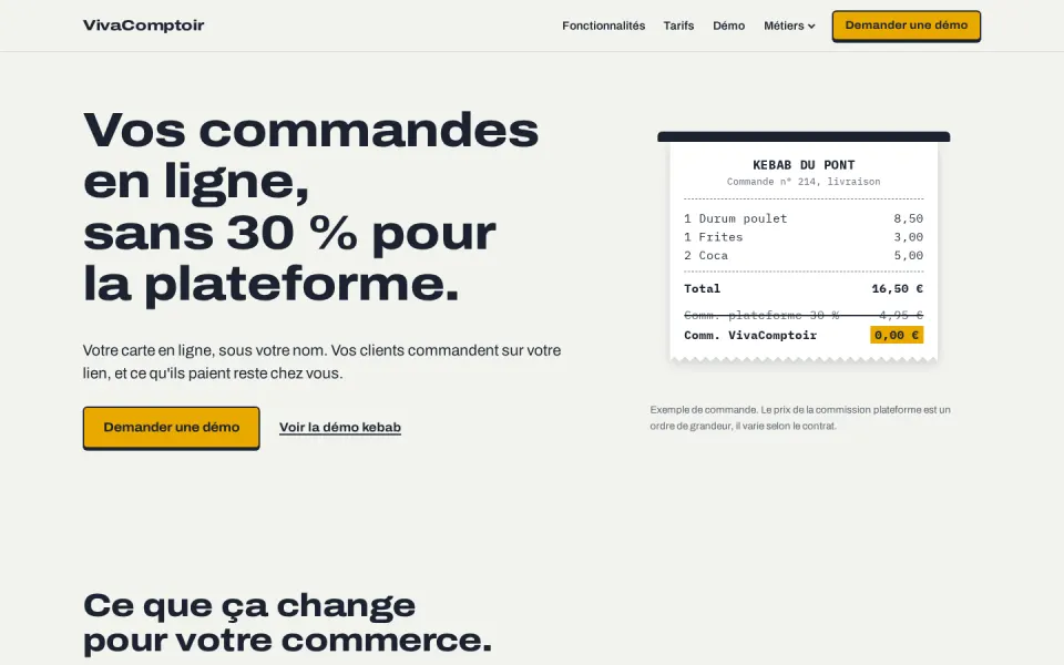Vivacomptoir, version ordinateur : catalogue et commande en ligne.